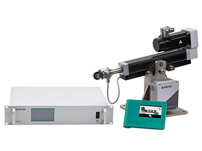 ATESTEO | Test bench actuator LMC3 linear motion control: characteristics. The LMC consists of a controller, a synchronous servo actuator with absolute value device, and a linear guide with specific mechanics.